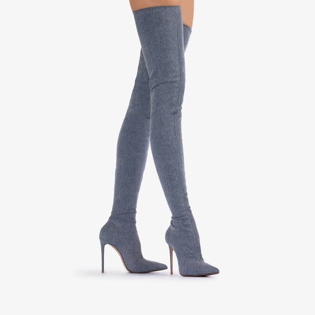 Le Silla Stivale sopra al ginocchio denim stretch blu Italy