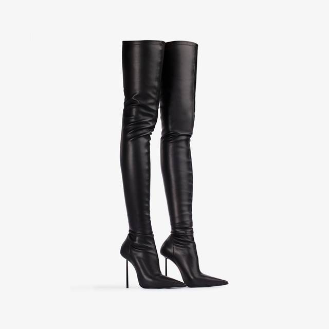 Le Silla Stivale sopra al ginocchio pelle vegan stretch nero In Linea
