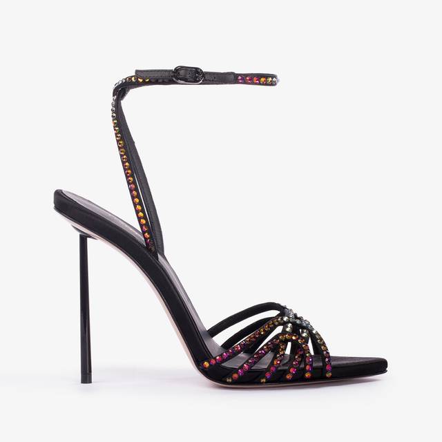 Le Silla Sandalo gioiello raso nero con Cristalli iridescenti Online