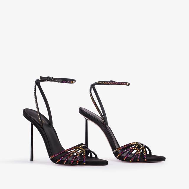 Le Silla Sandalo gioiello raso nero con Cristalli iridescenti Online