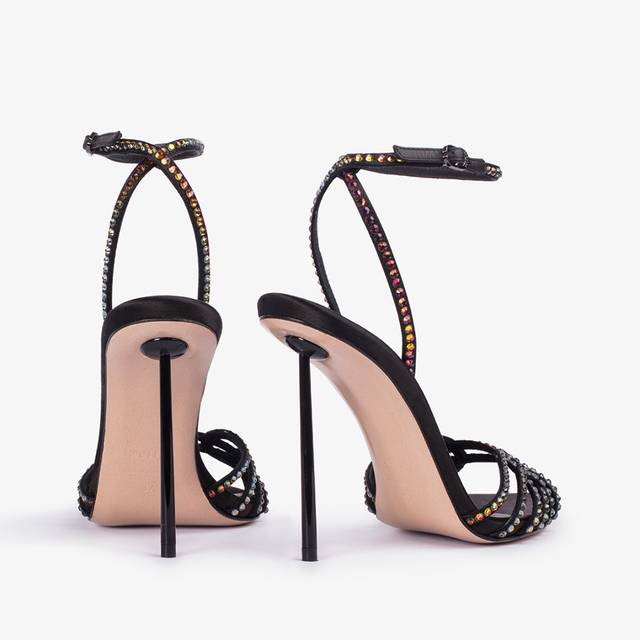 Le Silla Sandalo gioiello raso nero con Cristalli iridescenti Online