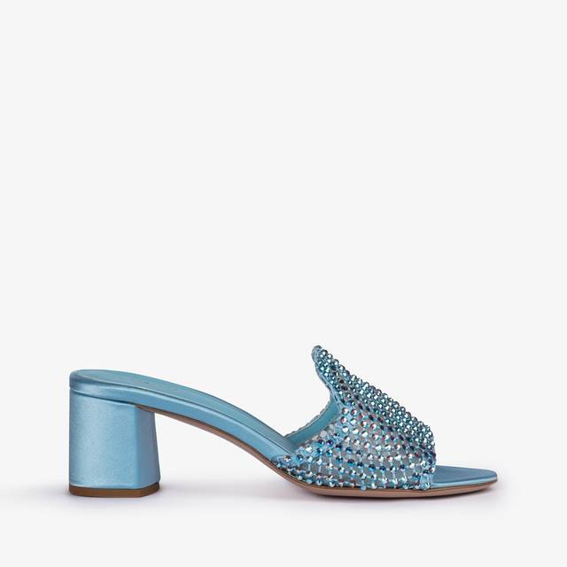 Le Silla Sandalo mule gioiello rete azzurro cielo con Cristalli In Saldo