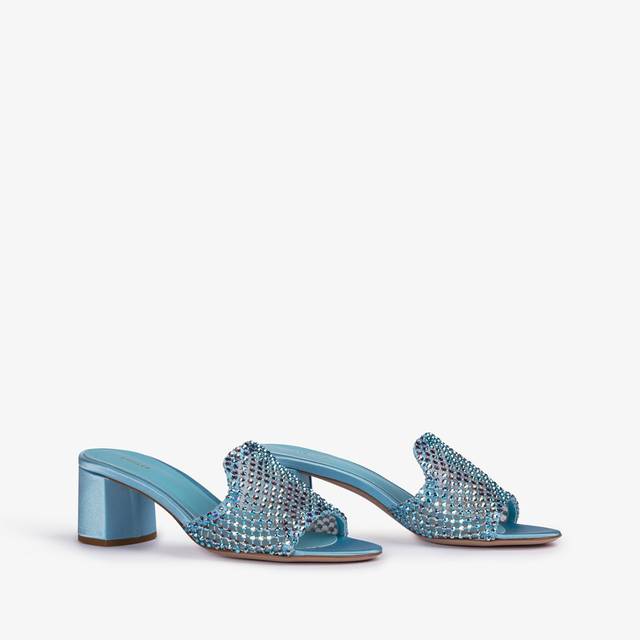 Le Silla Sandalo mule gioiello rete azzurro cielo con Cristalli In Saldo