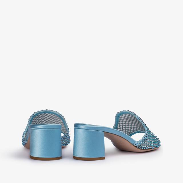 Le Silla Sandalo mule gioiello rete azzurro cielo con Cristalli In Saldo