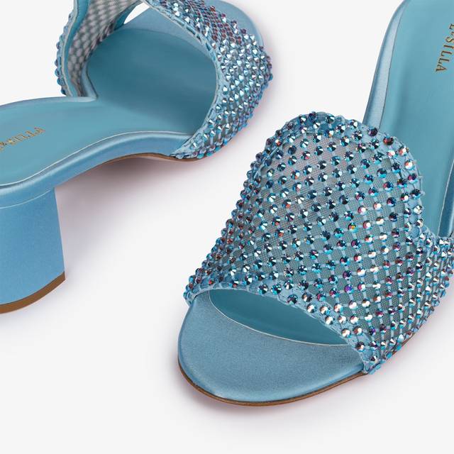 Le Silla Sandalo mule gioiello rete azzurro cielo con Cristalli In Saldo