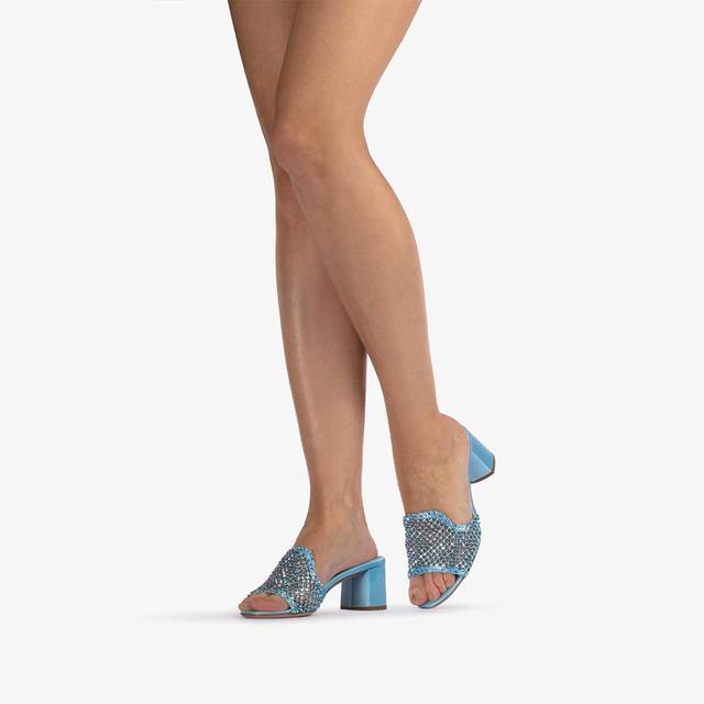Le Silla Sandalo mule gioiello rete azzurro cielo con Cristalli In Saldo