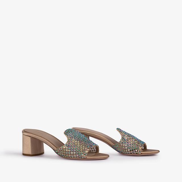 Le Silla Sandalo mule gioiello rete oro con Cristalli iridescenti Moda