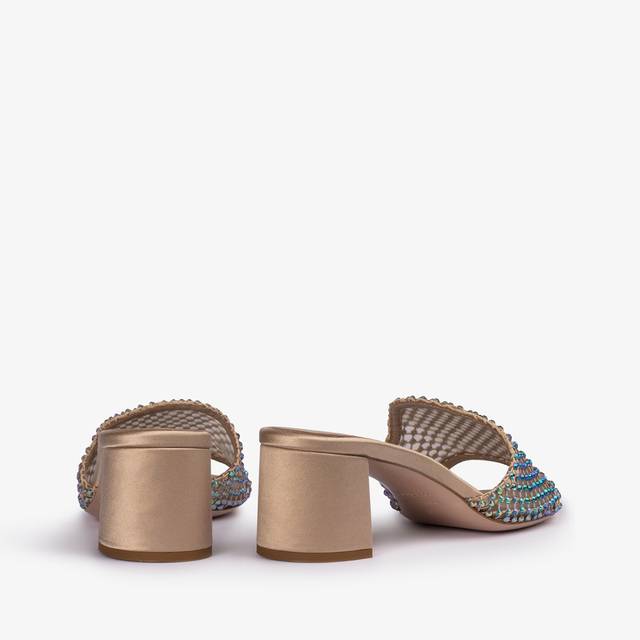 Le Silla Sandalo mule gioiello rete oro con Cristalli iridescenti Moda