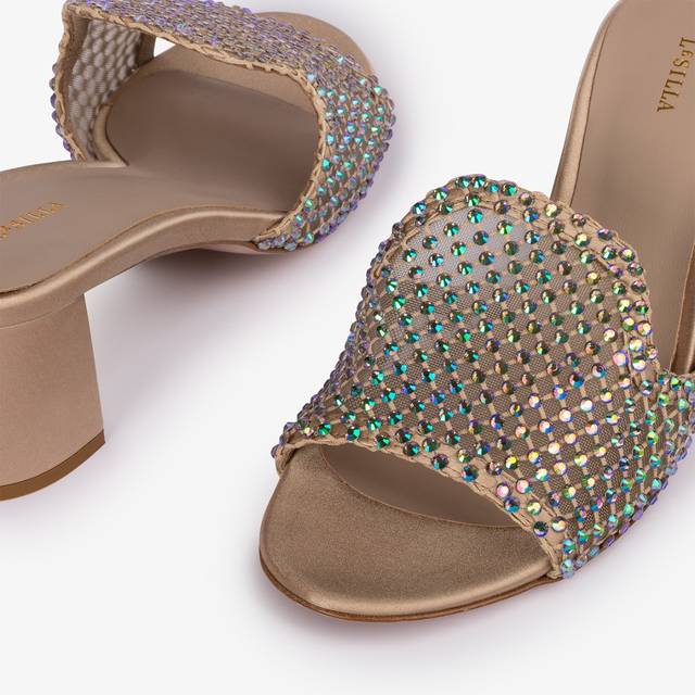 Le Silla Sandalo mule gioiello rete oro con Cristalli iridescenti Moda