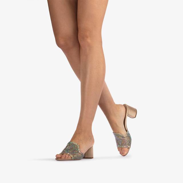 Le Silla Sandalo mule gioiello rete oro con Cristalli iridescenti Moda