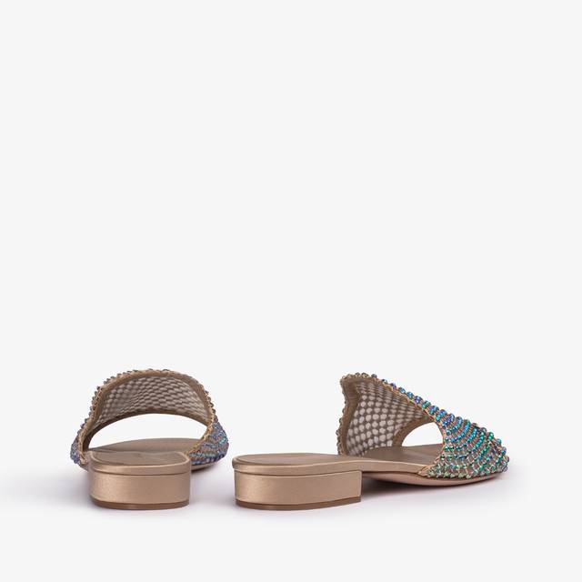 Le Silla Sandalo mule gioiello rete oro con Cristalli iridescenti Spedizione gratuita