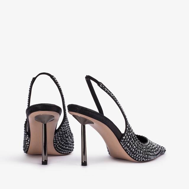 Le Silla Slingback cristalli nero jet Grande vendita