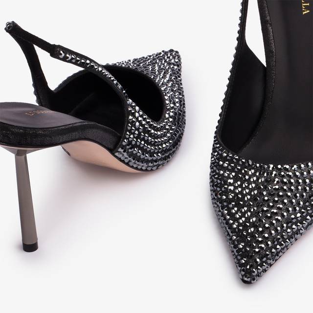 Le Silla Slingback cristalli nero jet Grande vendita