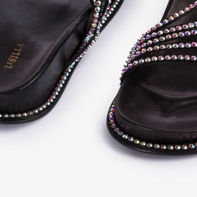 Le Silla Sandalo con plateau raso nero e Cristalli Offerta Pasqua