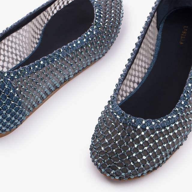 Le Silla Ballerina gioiello rete denim blu con Cristalli Vendita calda