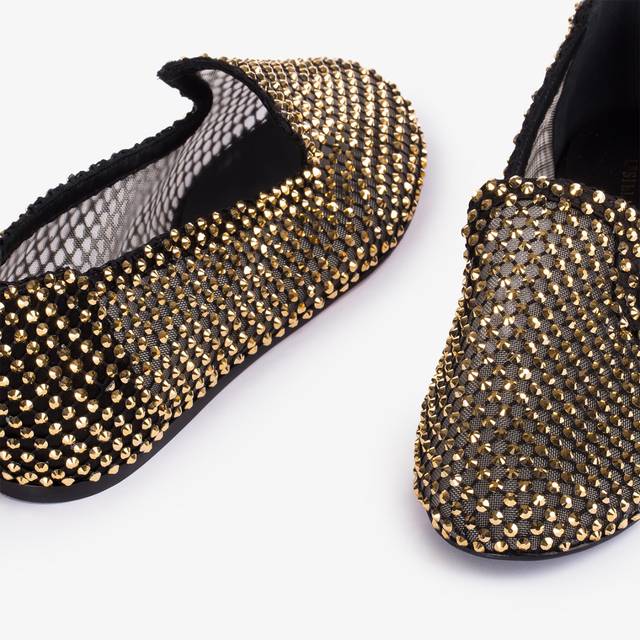 Le Silla Slipper gioiello rete nera e Cristalli oro Offerta migliore
