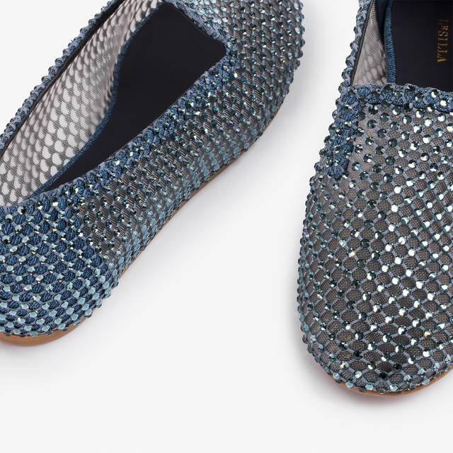Le Silla Slipper gioiello rete blu denim e Cristalli Online Outlet