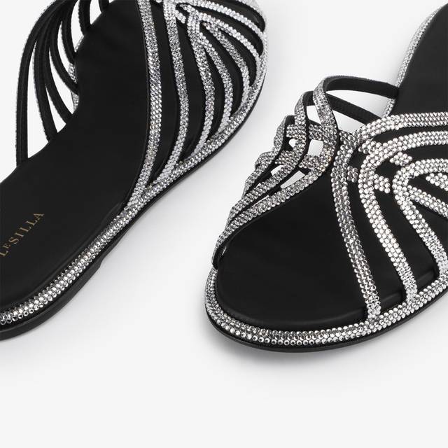 Le Silla Sandalo raso nero con Cristalli argento Comprane uno, ottenene uno gratis