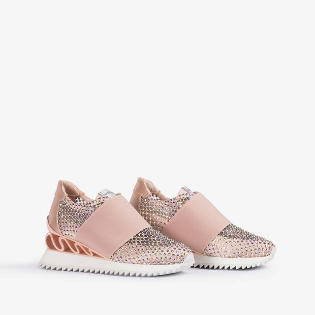 Le Silla Scarpa running raso, rete e Cristalli nude skin Latest stili
