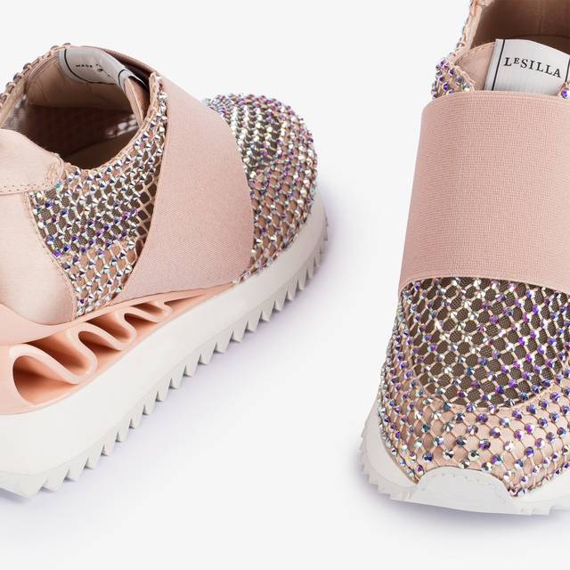Le Silla Scarpa running raso, rete e Cristalli nude skin Latest stili