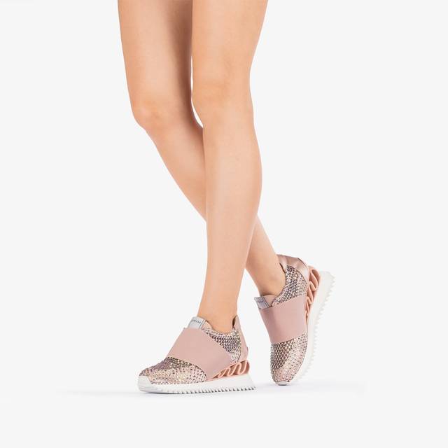 Le Silla Scarpa running raso, rete e Cristalli nude skin Latest stili