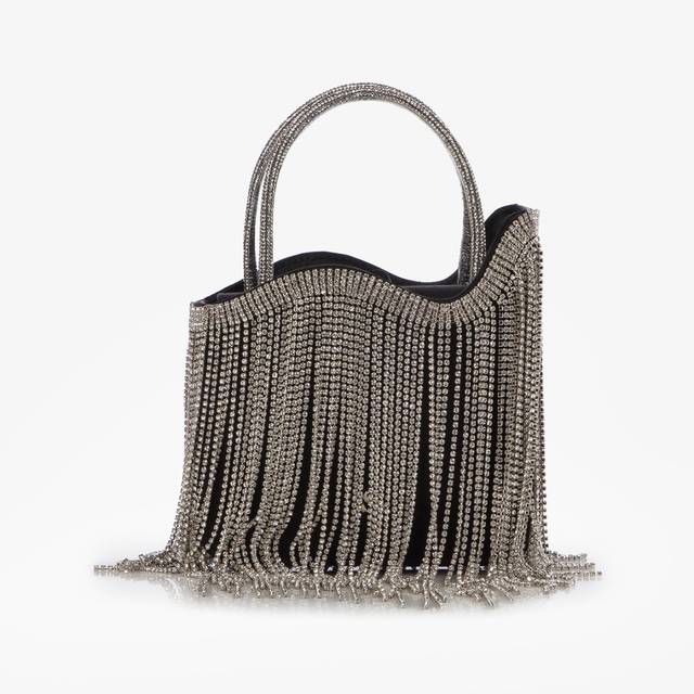 Le Silla Mini bag raso nero con frange argento Duty-free