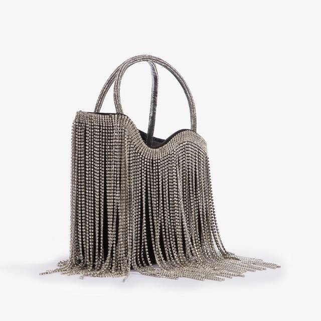 Le Silla Mini bag raso nero con frange argento Duty-free