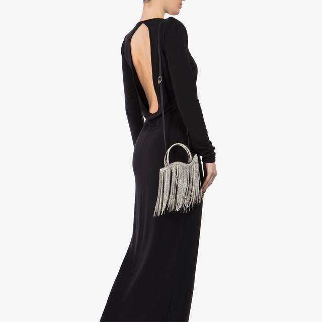 Le Silla Mini bag raso nero con frange argento Duty-free