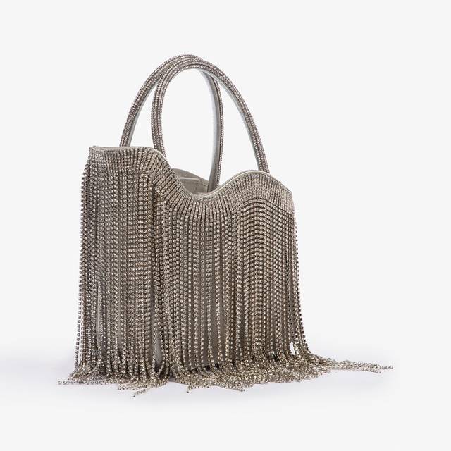 Le Silla Mini bag raso argento con frange argento 2025