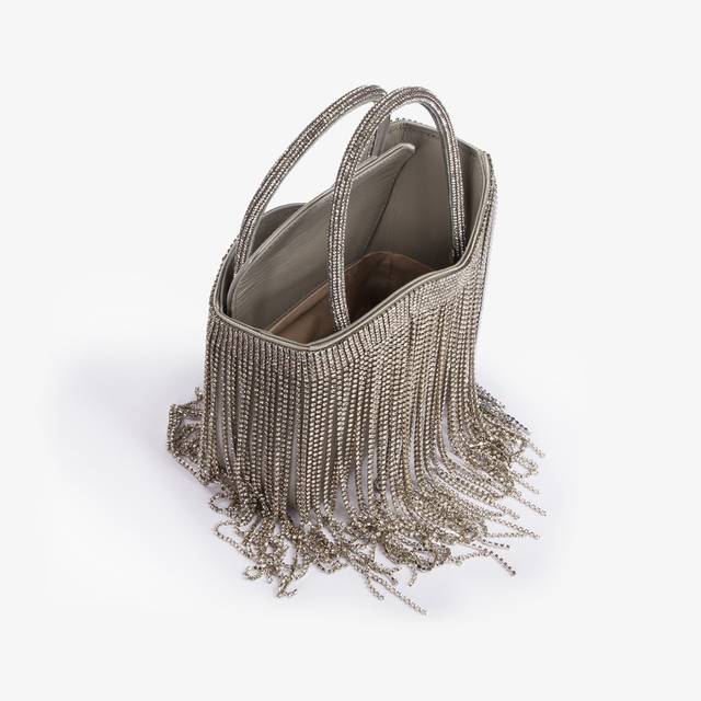 Le Silla Mini bag raso argento con frange argento 2025