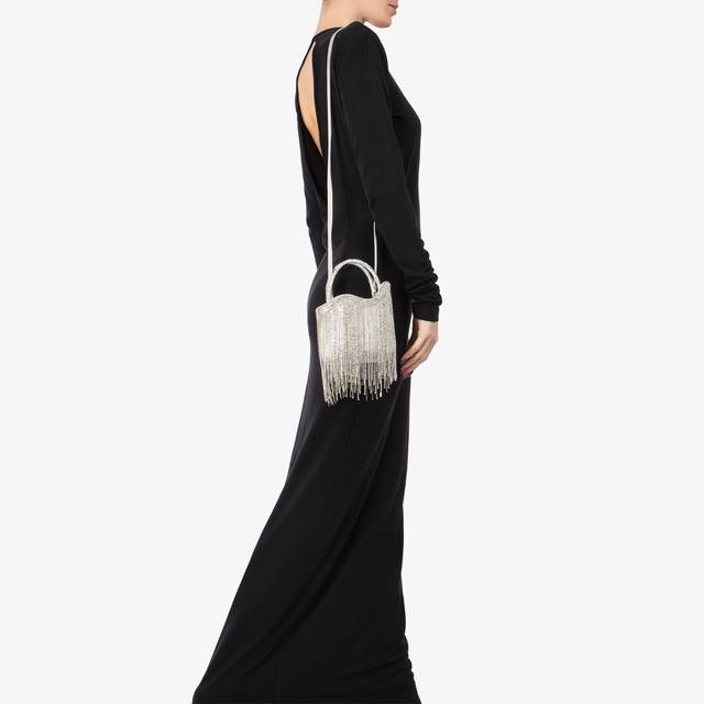 Le Silla Mini bag raso argento con frange argento 2025