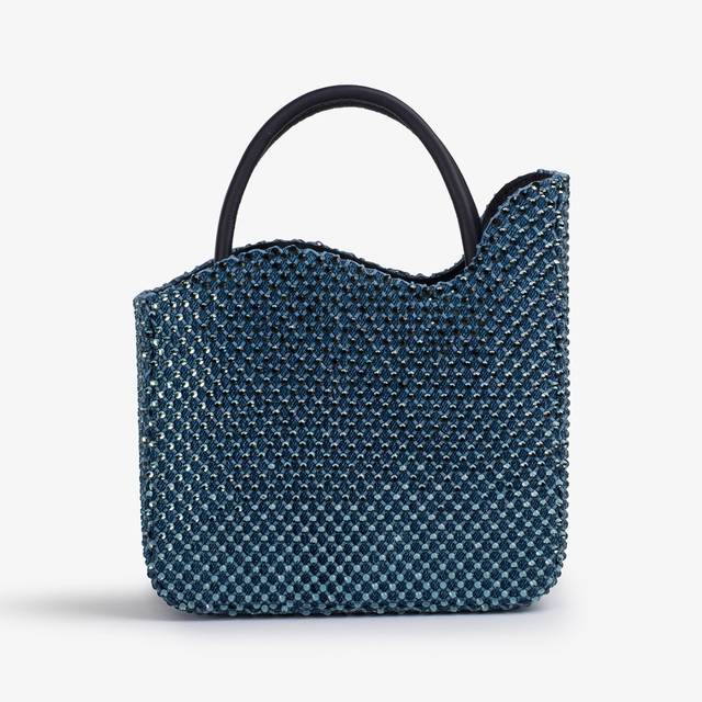 Le Silla Small bag raso blu denim con Cristalli In Linea