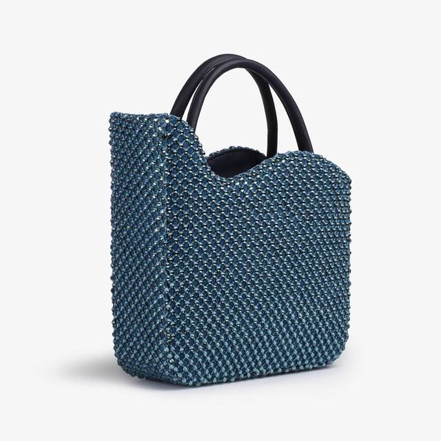 Le Silla Small bag raso blu denim con Cristalli In Linea
