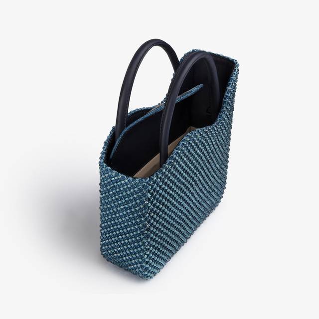 Le Silla Small bag raso blu denim con Cristalli In Linea