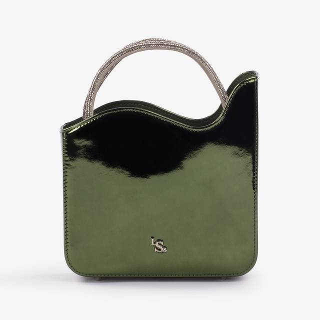 Le Silla Small bag metallizzata verde pirite e Cristalli Fino Al -60%