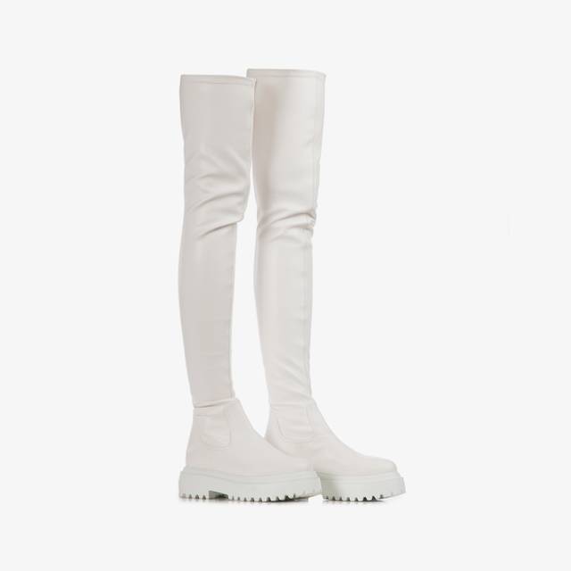 Le Silla Stivale sopra il ginocchio pelle vegan stretch bianco Shopping Online