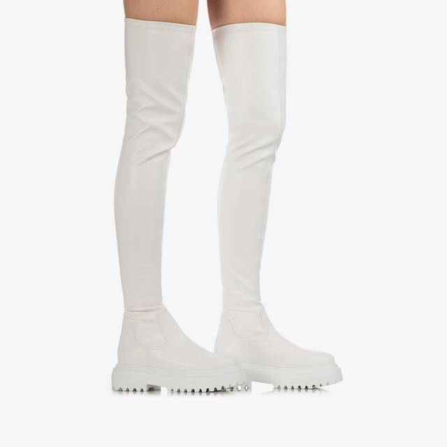 Le Silla Stivale sopra il ginocchio pelle vegan stretch bianco Shopping Online