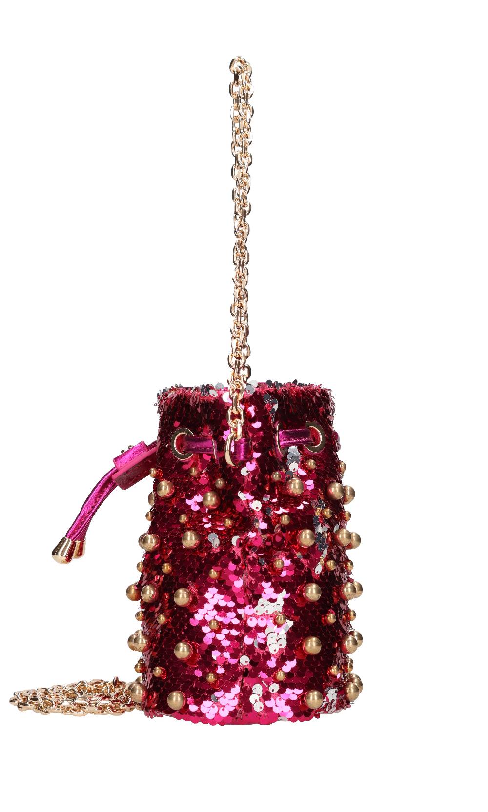 LA CARRIE Borsa in paillettes ed ecopelle con borchie sferiche applicate Vendite Flash