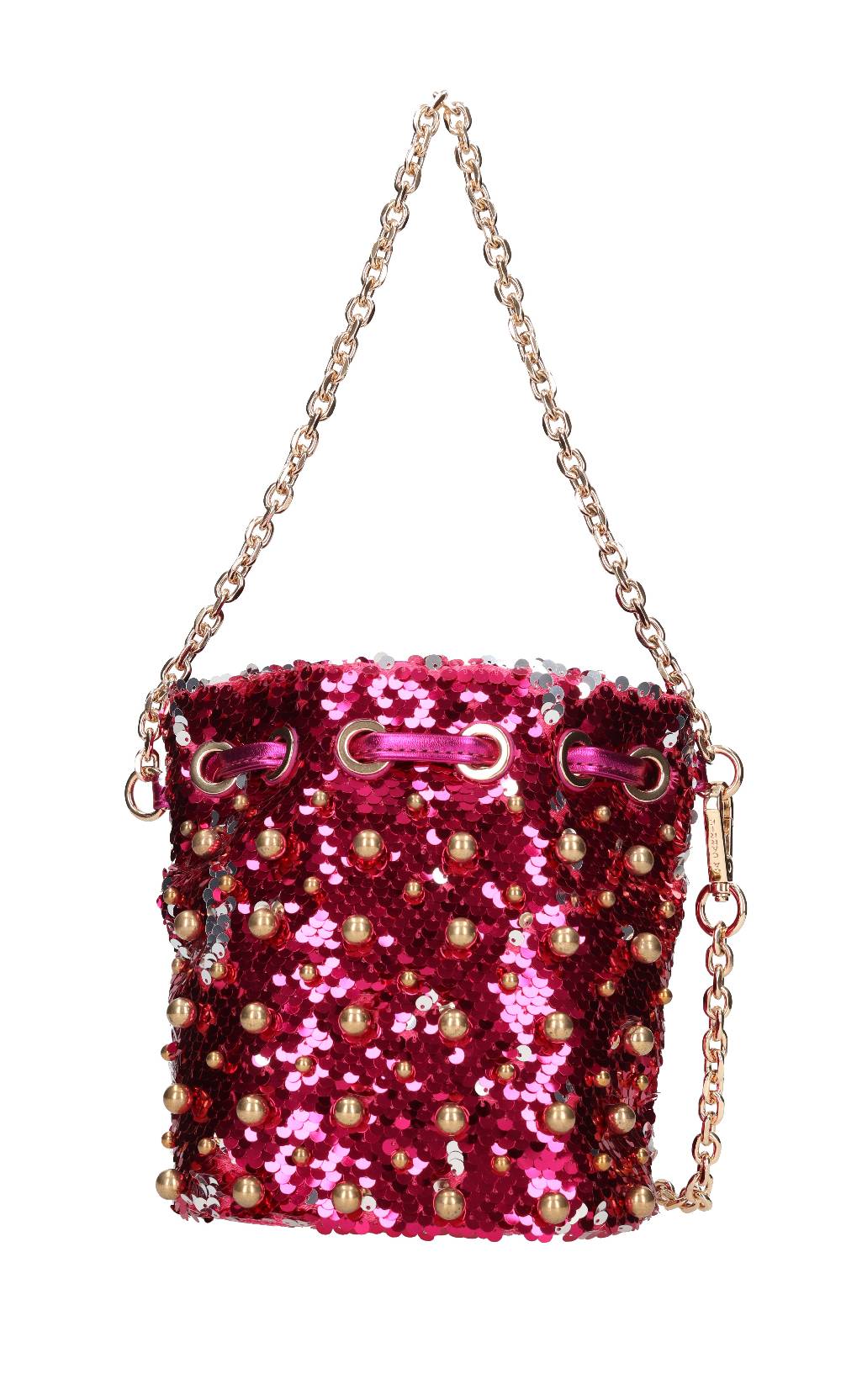 LA CARRIE Borsa in paillettes ed ecopelle con borchie sferiche applicate Vendite Flash