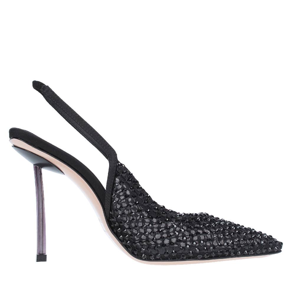 LE SILLA Sandali Slingback in pelle raso nylon e cristalli 2025