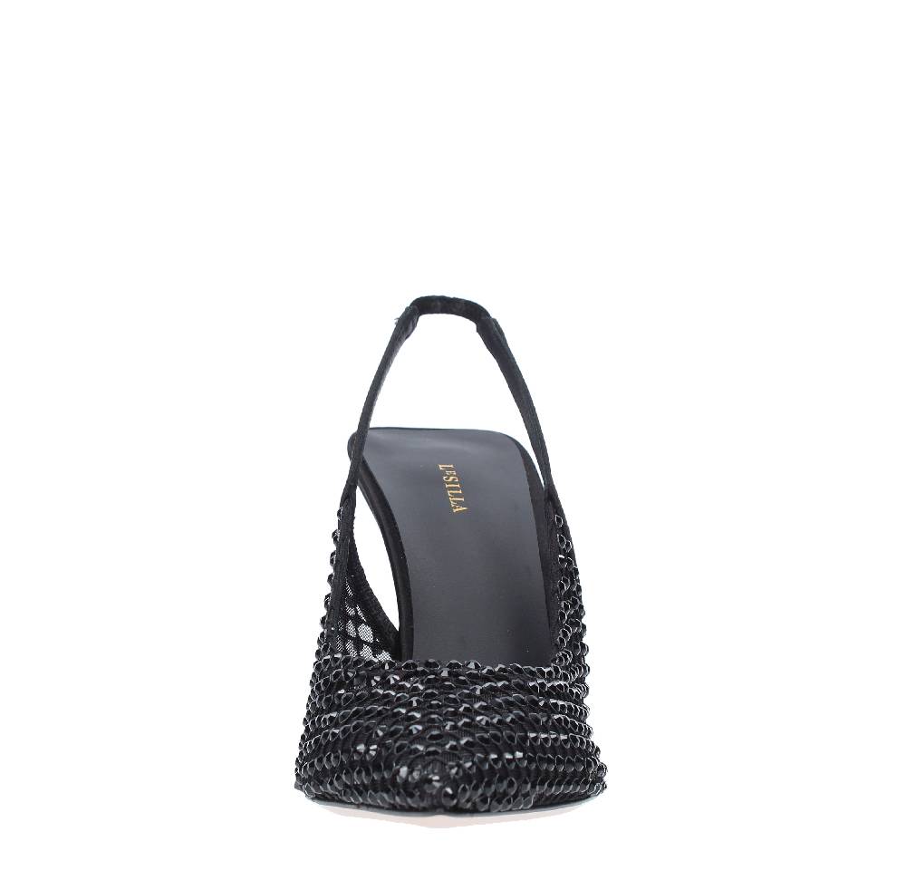 LE SILLA Sandali Slingback in pelle raso nylon e cristalli 2025
