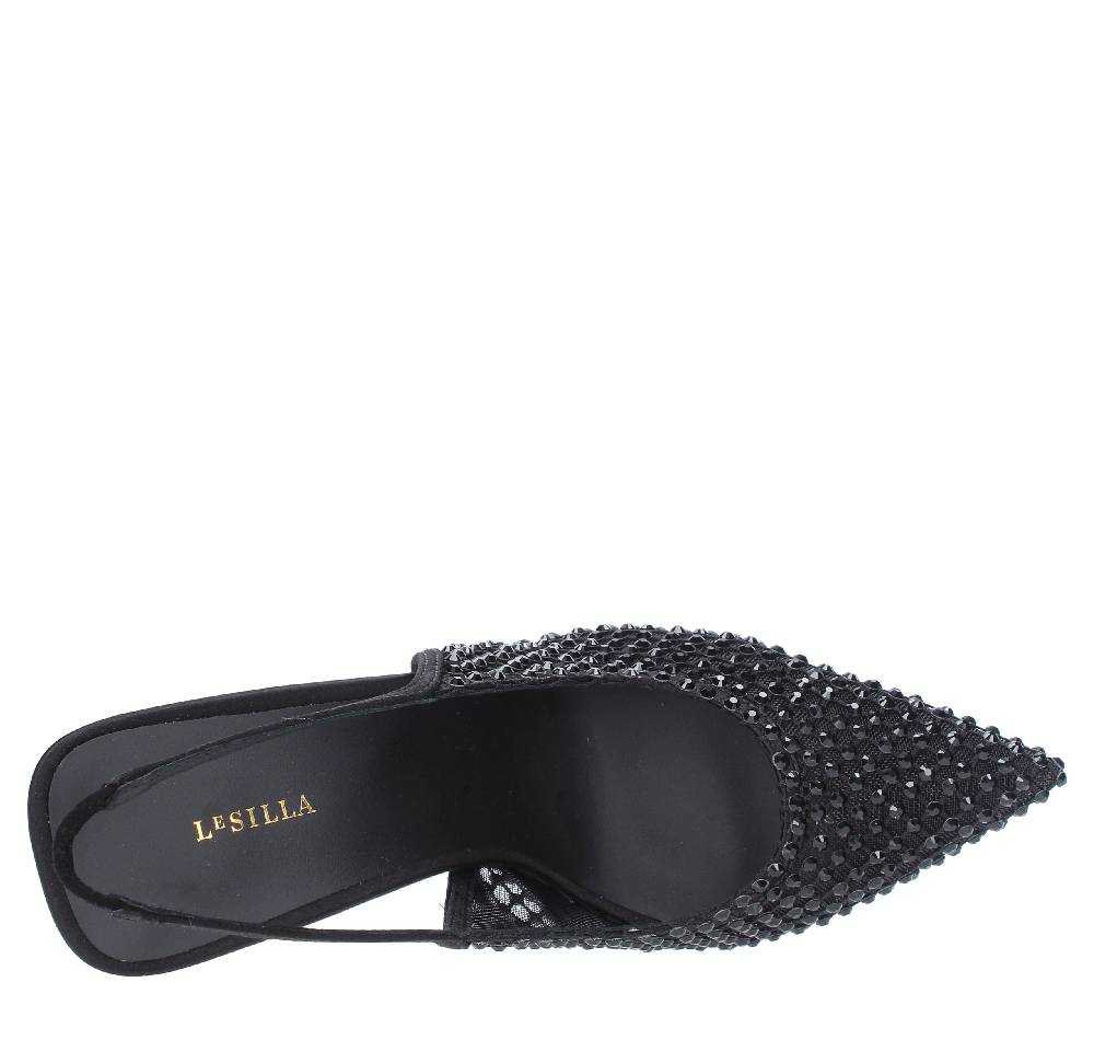 LE SILLA Sandali Slingback in pelle raso nylon e cristalli 2025
