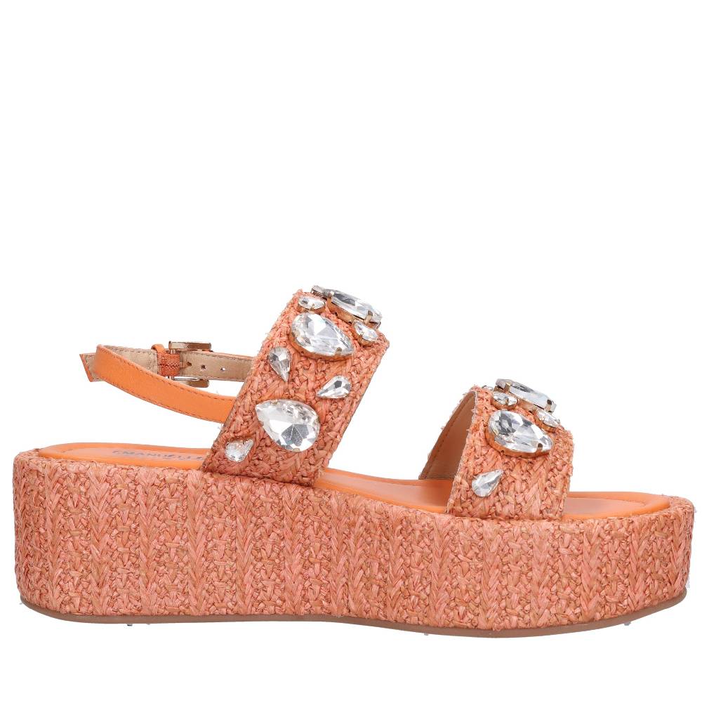 EMANUELLE VEE Sandali zeppa pelle rafia e strass Moda