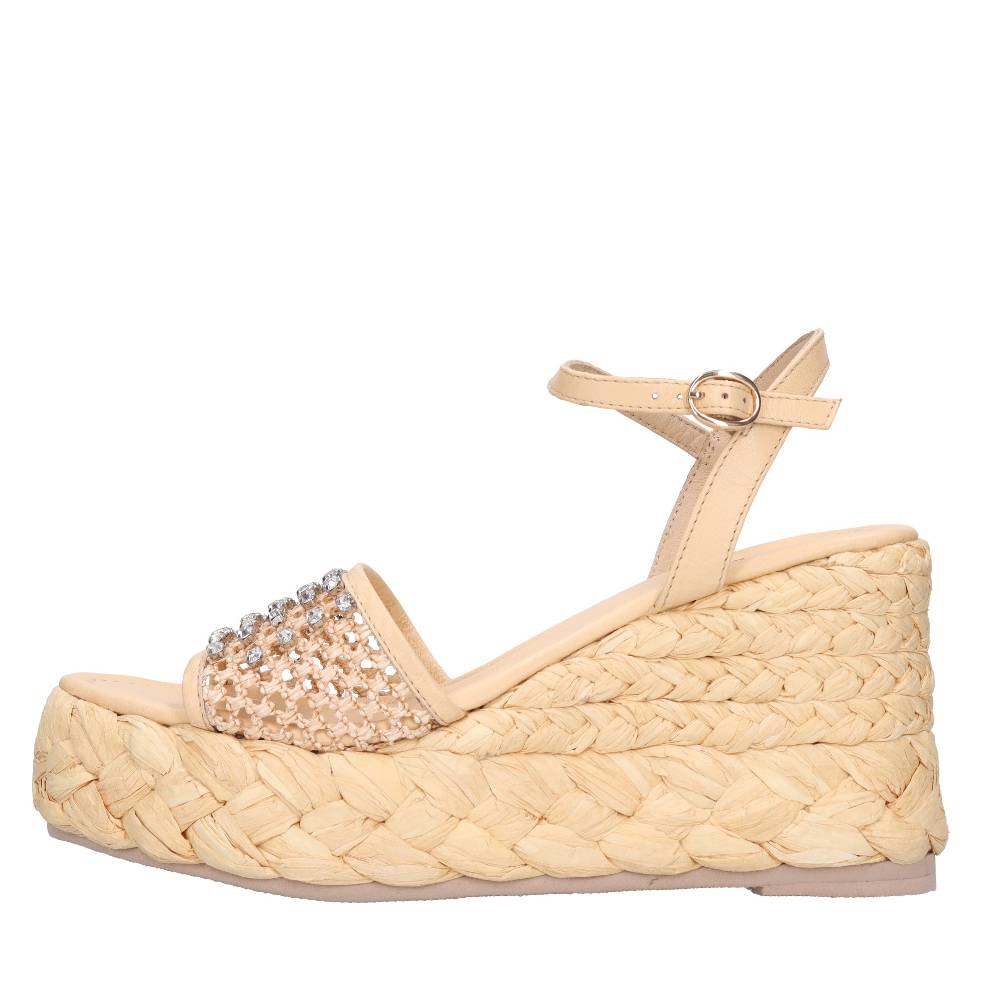 EMANUELLE VEE Sandali Zeppa in pelle e rafia Shopping Online