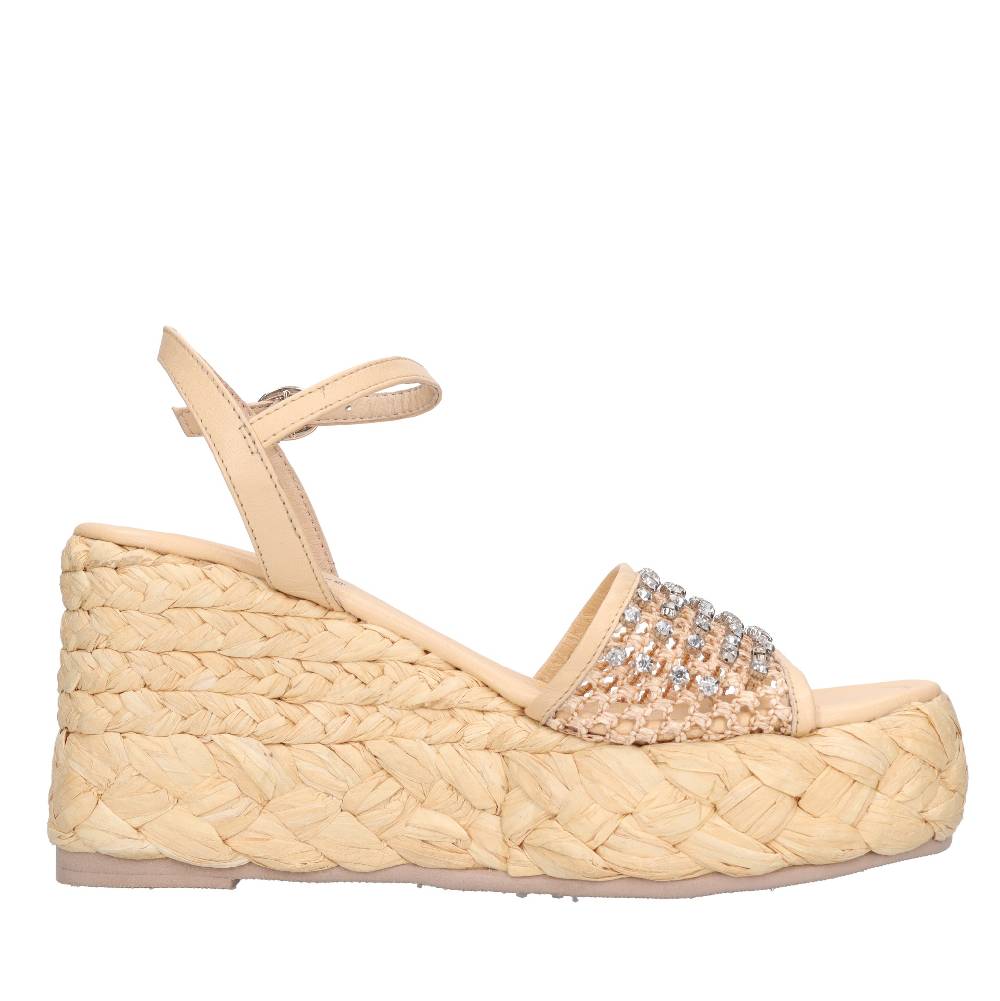 EMANUELLE VEE Sandali Zeppa in pelle e rafia Shopping Online