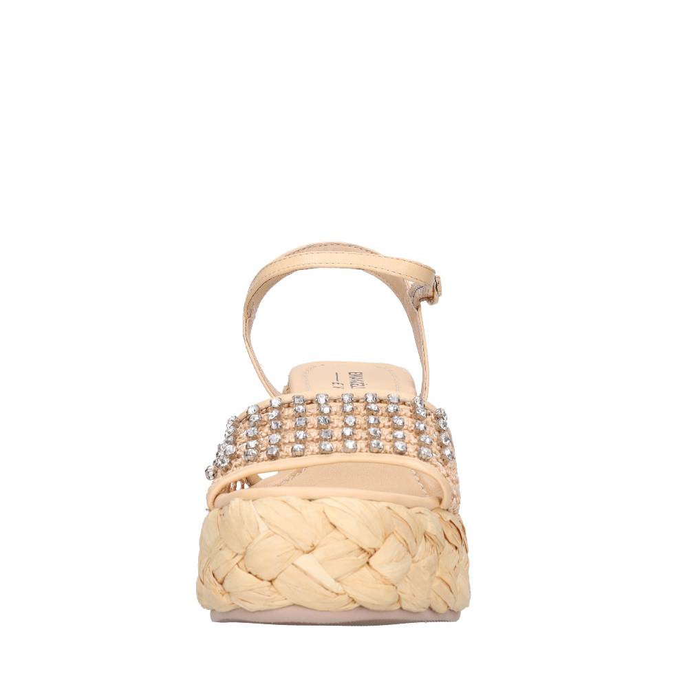 EMANUELLE VEE Sandali Zeppa in pelle e rafia Shopping Online