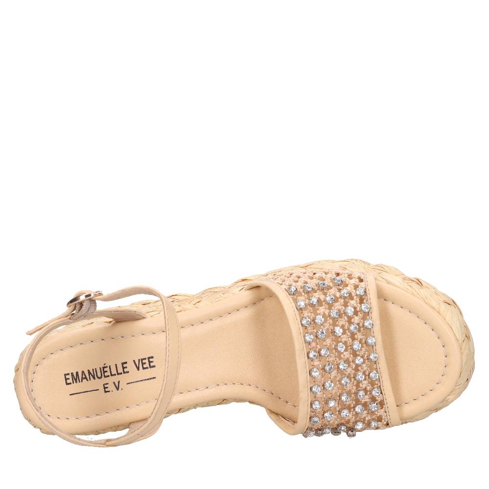 EMANUELLE VEE Sandali Zeppa in pelle e rafia Shopping Online
