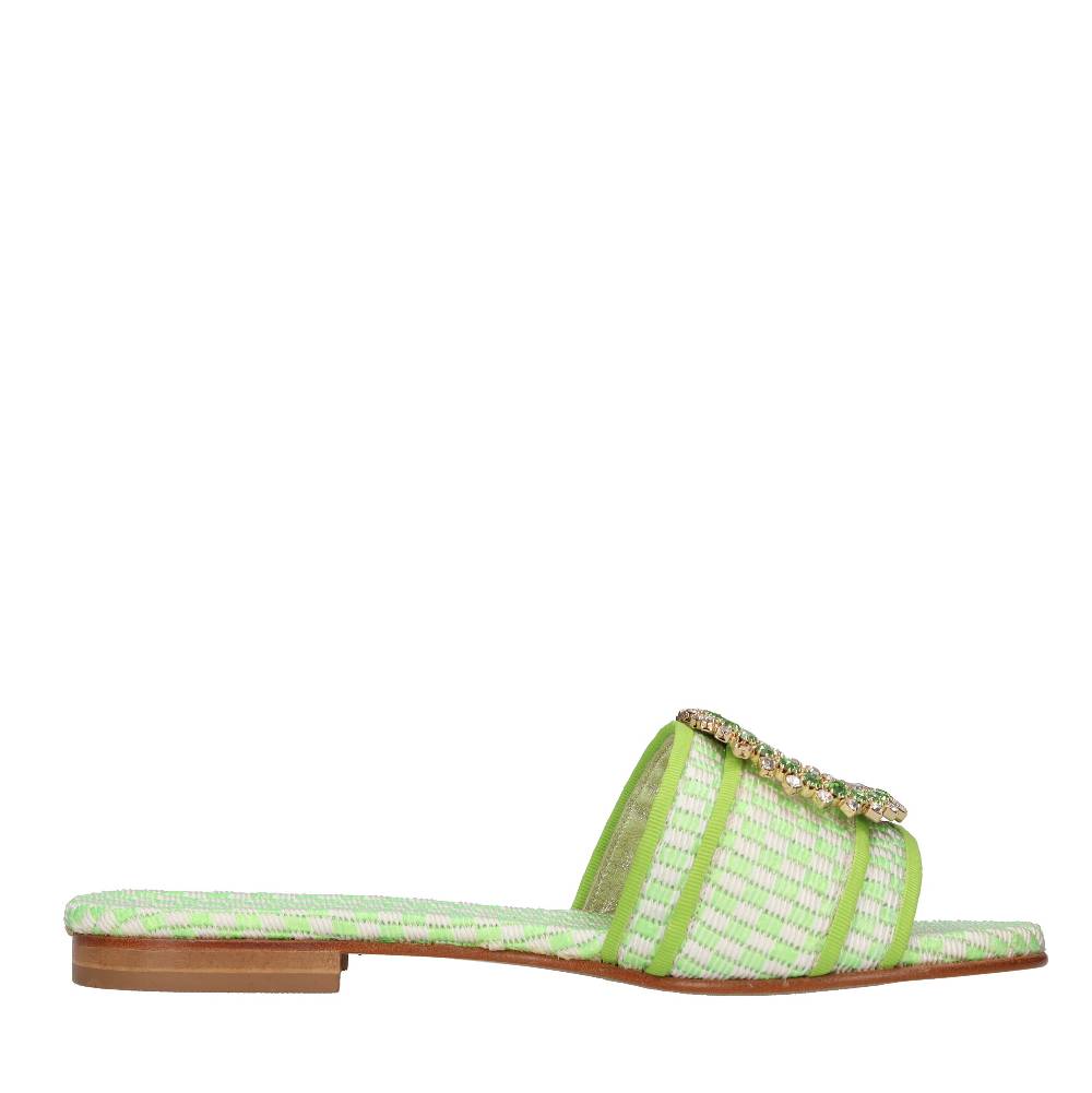EMANUELA CARUSO Mules in rafia e tessuto In Vendita