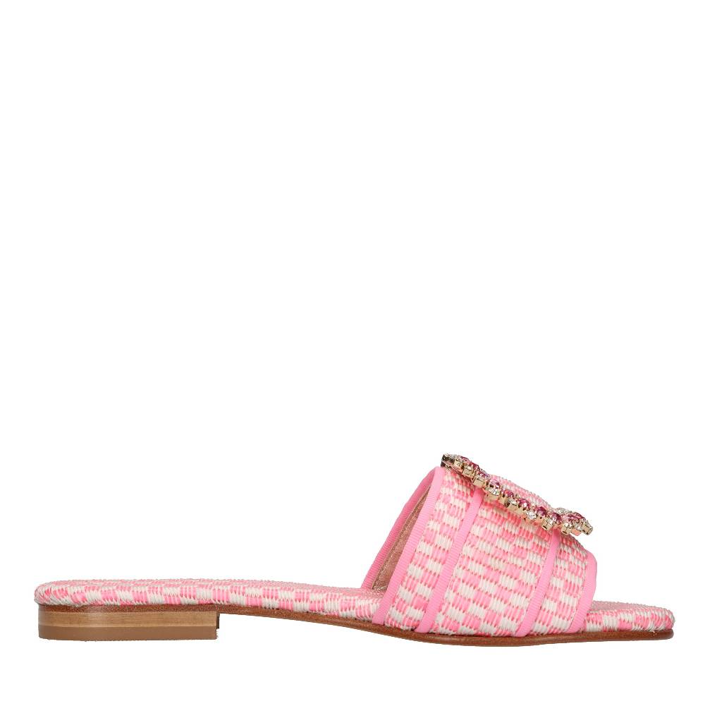 EMANUELA CARUSO Mules in rafia e tessuto Saldi