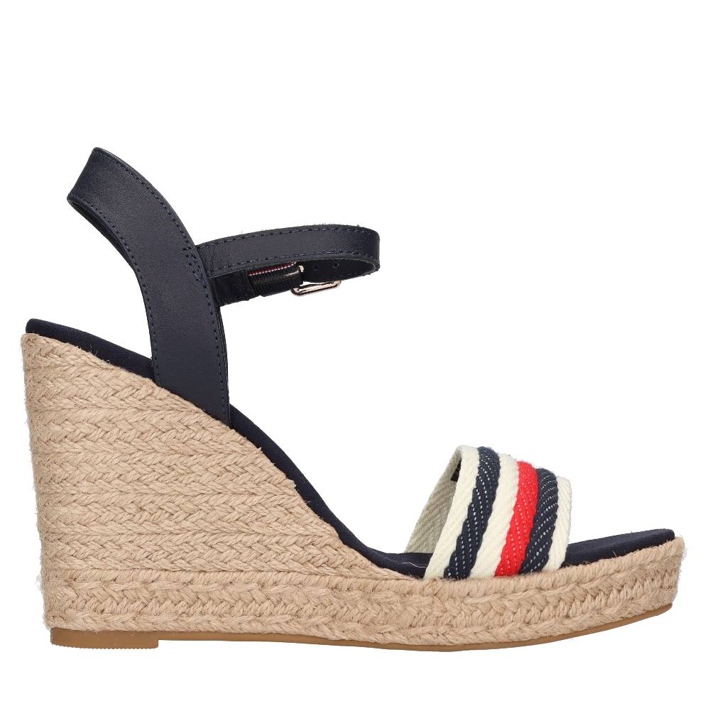 TOMMY HILFIGER Sandali con zeppa in pelle e tessuto Offerta esclusiva